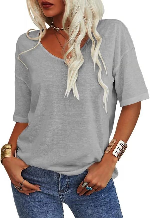 Women's Soft Solid Color Vneck Tshirt Cotton Half Sleeve Casual Loose
