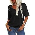 Women's Soft Solid Color Vneck Tshirt Cotton Half Sleeve Casual Loose