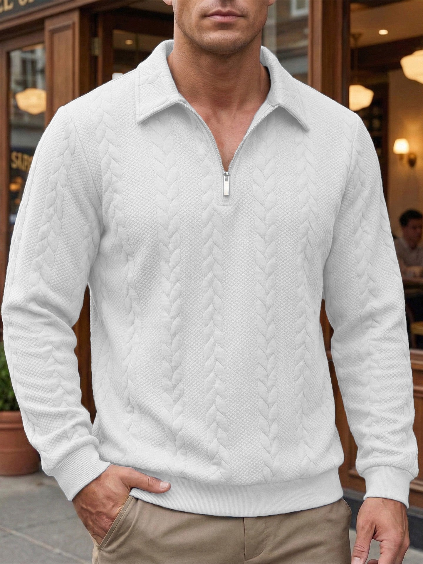 Men's Outdoor Casual Lapel Half-Zip Pullover Sweatshirt
