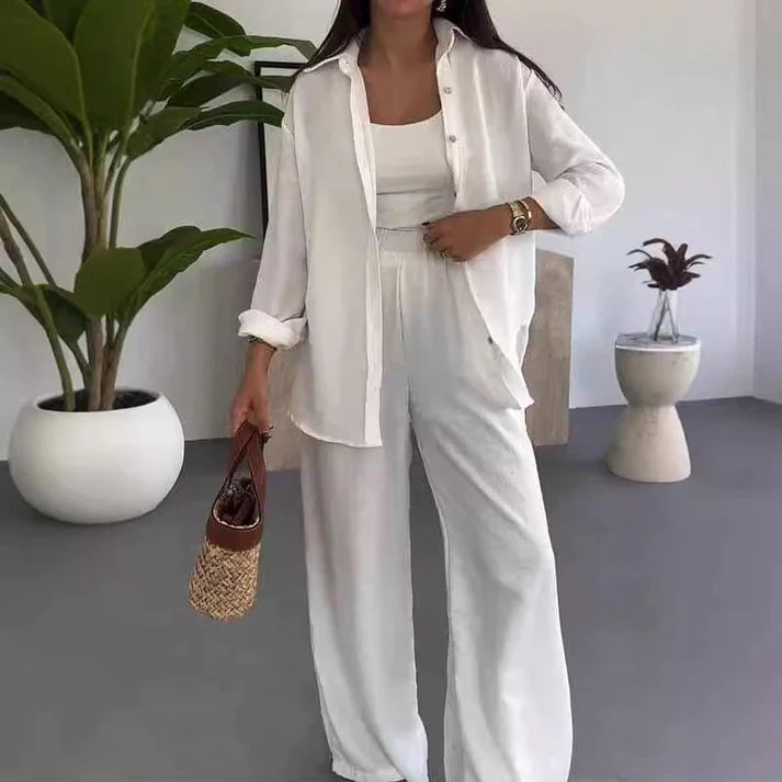 Solid Color Two Piece Set – Loose Shirt & Wide Leg Pants in perfekter Harmonie. Reduzierte Eleganz für den Alltag.