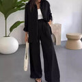 Solid Color Two Piece Set – Loose Shirt & Wide Leg Pants in perfekter Harmonie. Reduzierte Eleganz für den Alltag.